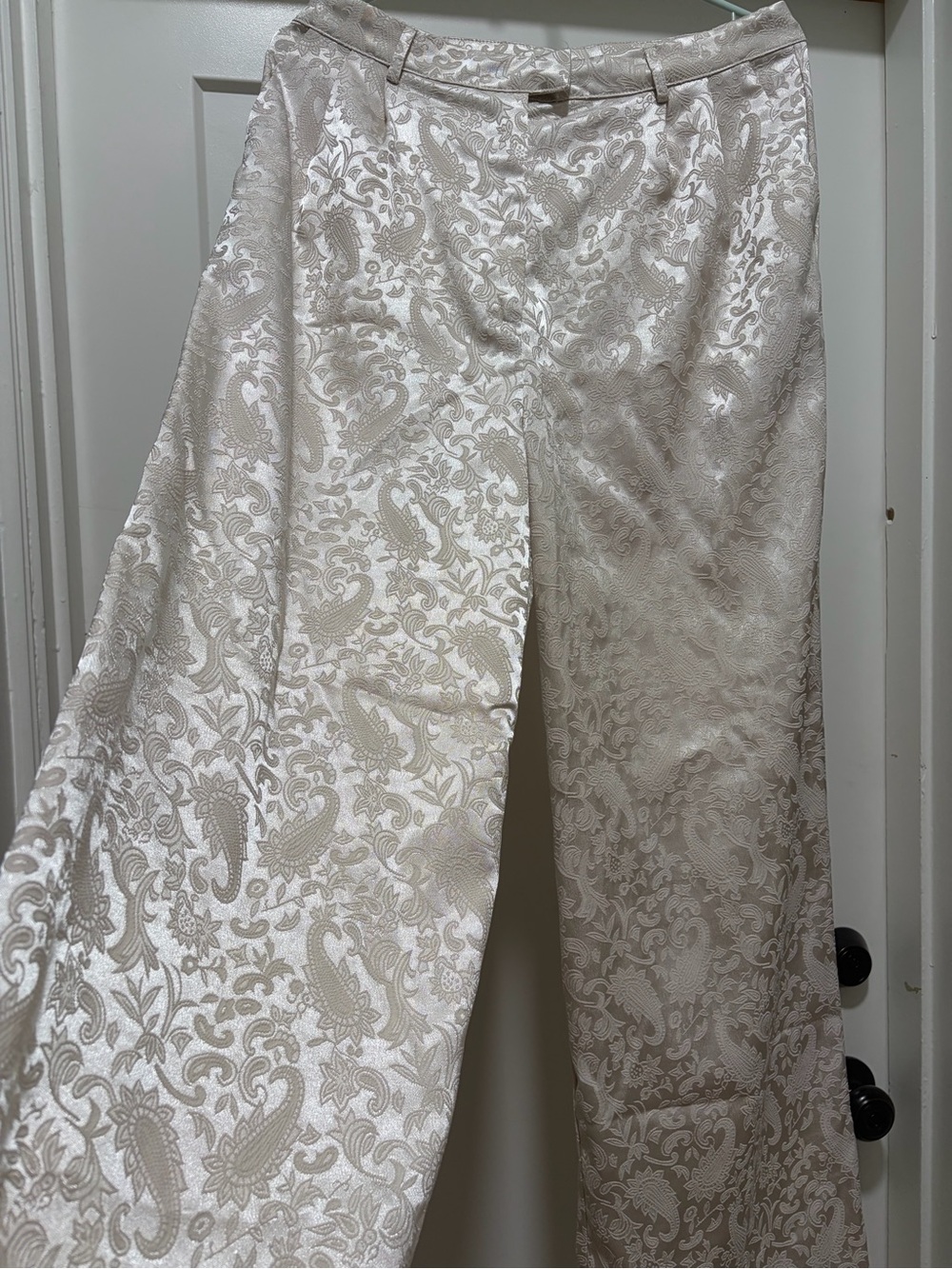 Princess Polly Cream Paisley Satin Wide Leg Dress Pants